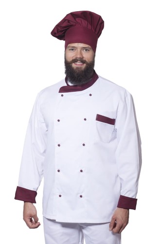 Bluza kucharska dwukolor All długi rękaw bordo L-16406