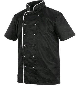 Czarna elegancka bluza kucharska dwurzędowa krótki rękaw CXS Chef - zdjęcie 2
