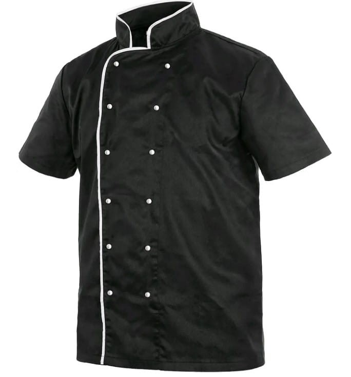 Czarna elegancka bluza kucharska dwurzędowa krótki rękaw CXS Chef - zdjęcie 2