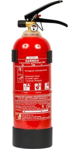 Gaśnica proszkowa 2kg ABC z manometrem i wieszakiem GAZ-TECH