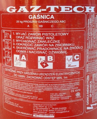 Gaśnica proszkowa 25 kg ABC/E przewoźna GAZ-TECH - zdjęcie 2