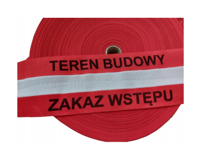 Taśma BHP ostrz.biał/czerw z nadruk TEREN BUDOWY