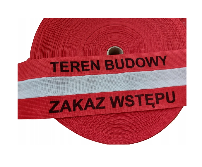 Taśma BHP ostrz.biał/czerw z nadruk TEREN BUDOWY