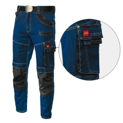 Elastyczne spodnie robocze monterskie Art-Mas Jeans Stretch niebieskie 11 kieszeni - zdjęcie 2
