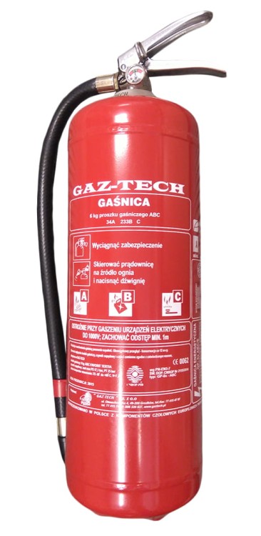 Gaśnica proszkowa 6kg ABC do ciężarówek GAZ-TECH ADR metalowa plomba
