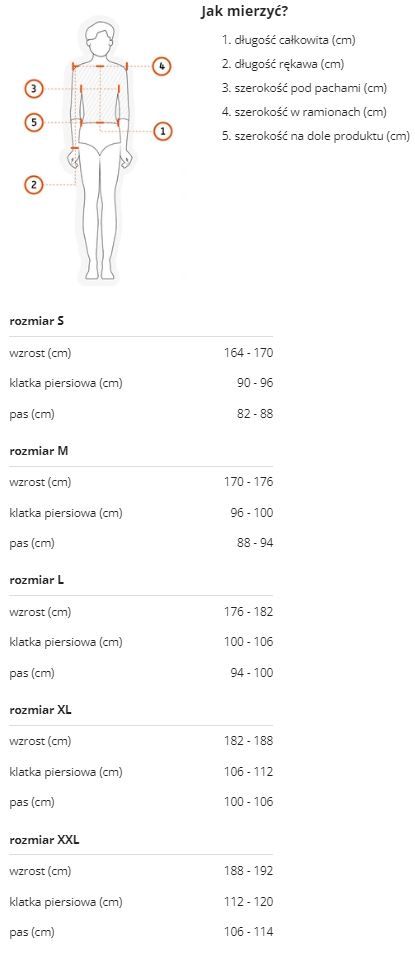 Tabela rozmiarów bluz kucharskich Alex i Piekielna Kuchnia